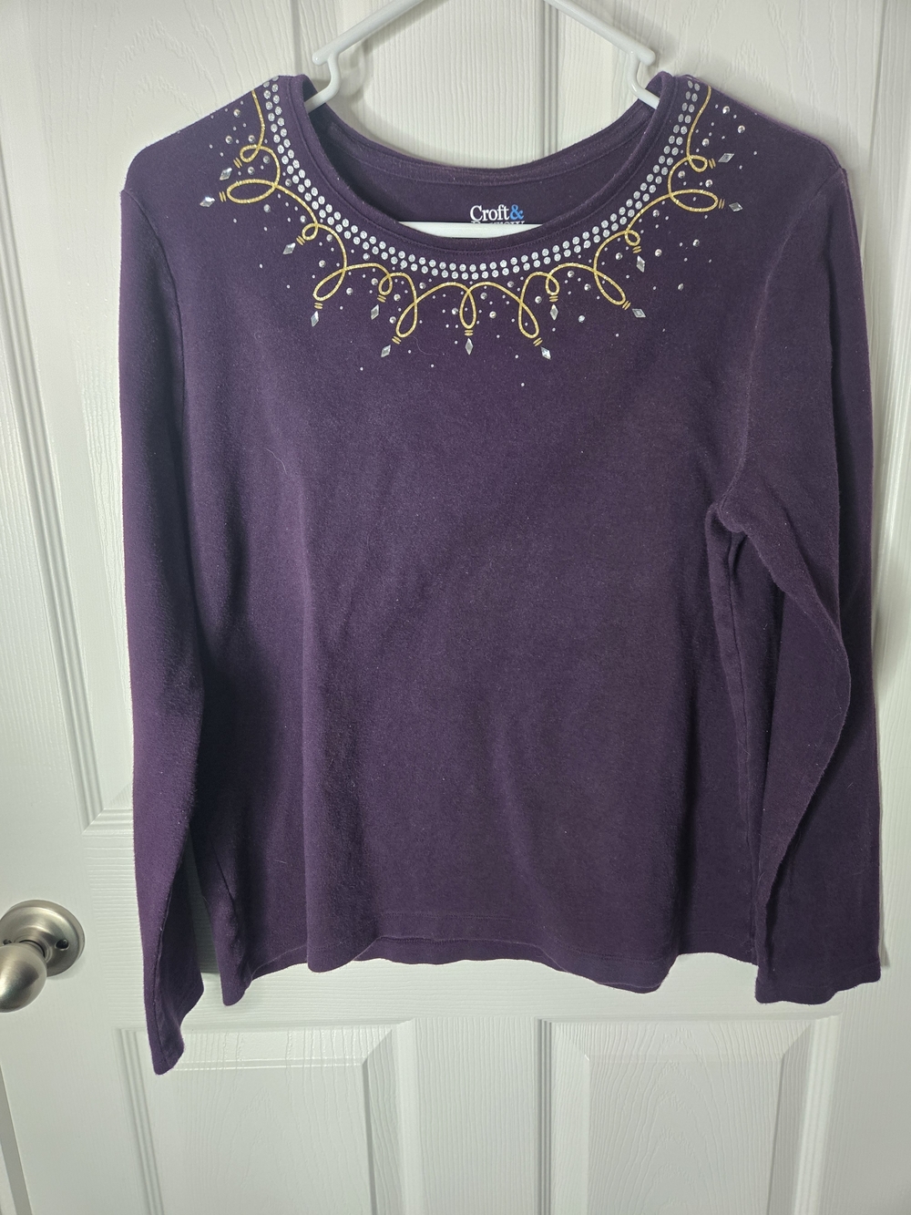 Croft & Barrow Purple Embellished Crewneck Top